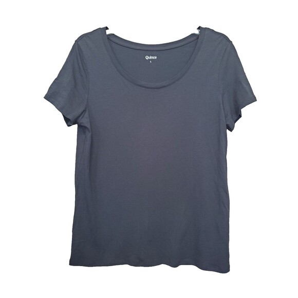 Quince Black Cotton/Modal Scoop Neck Cap Sleeve T-Shirt Size Large Minimalist - Picture 1 of 6